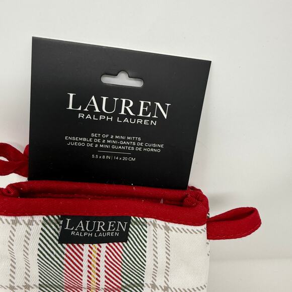 NWT Lauren Ralph Lauren Holiday Plaid Kitchen Set Mini Mitt & 2 Towels Christmas - Picture 7 of 10